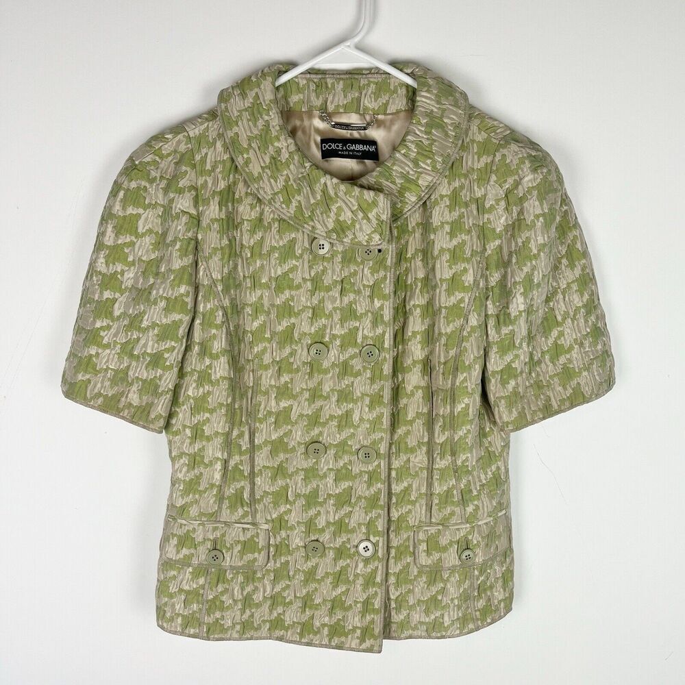 Dolce & Gabbana Green Silk‎ Blend Blazer Sz 40 Vintage Short Sleeve